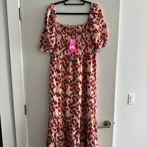 NWT Betsey Johnson Strawberry Fields Maxi Dress Smocked Tired Blush Size XL